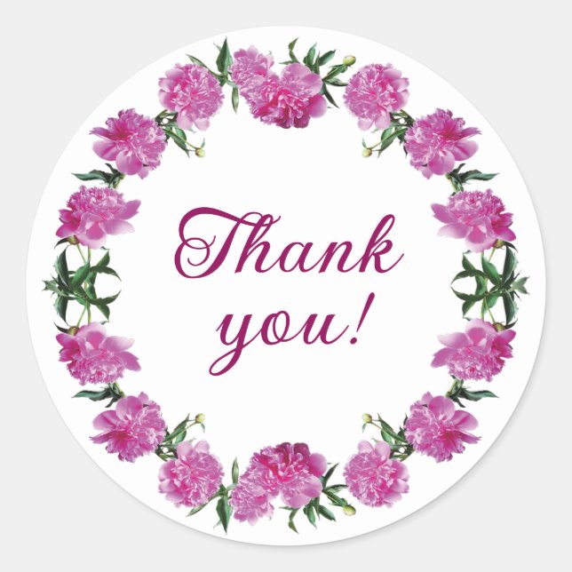 Pegatina Redonda Bonitas Peonies. (Anverso)