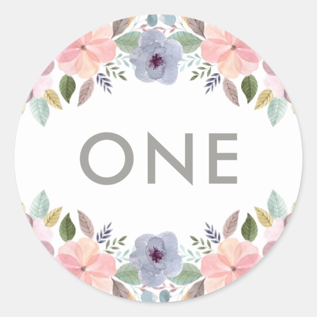 Pegatina Redonda Bonito acuarela Floral Año de cumpleaños elegante (Anverso)