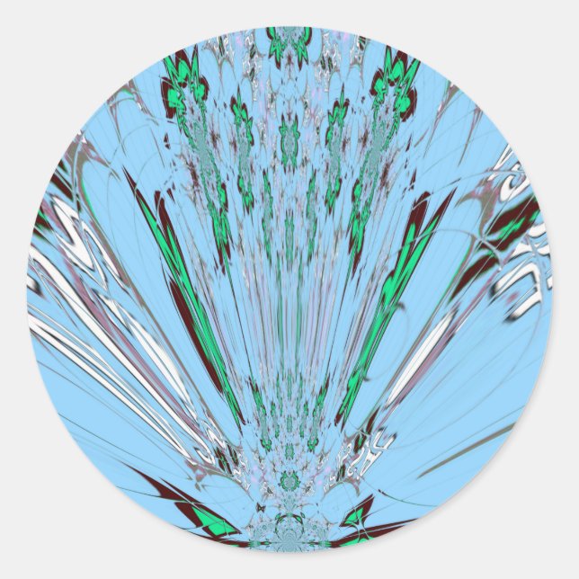 Pegatina Redonda Bonito Aqua Blue Amazon Floral Motif Art (Anverso)