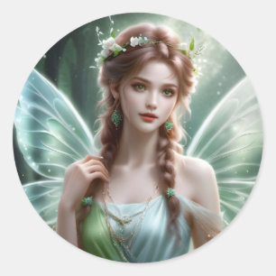 Pegatina Redonda Bonito Auburn Haired Spring Fantasy Dreamy