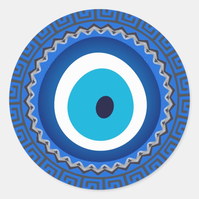 Pegatina Redonda Bonito Azul Griego Mandala Nazar Evil Eye Amulet (Anverso)