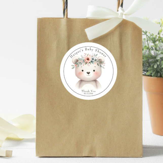 Pegatina Redonda Bonito Bear Cub Baby Shower Gracias Por Favor (Subido por el creador)