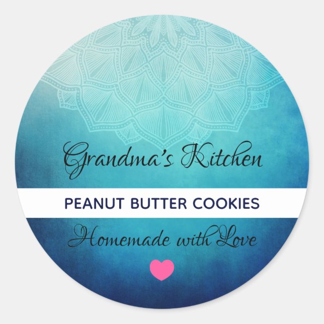 Pegatina Redonda Bonito Blue Mandala Resumen Cocina (Anverso)