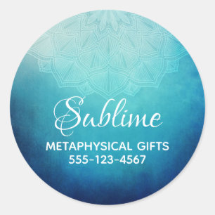 Pegatina Redonda Bonito Blue Mandala Resumen de negocios
