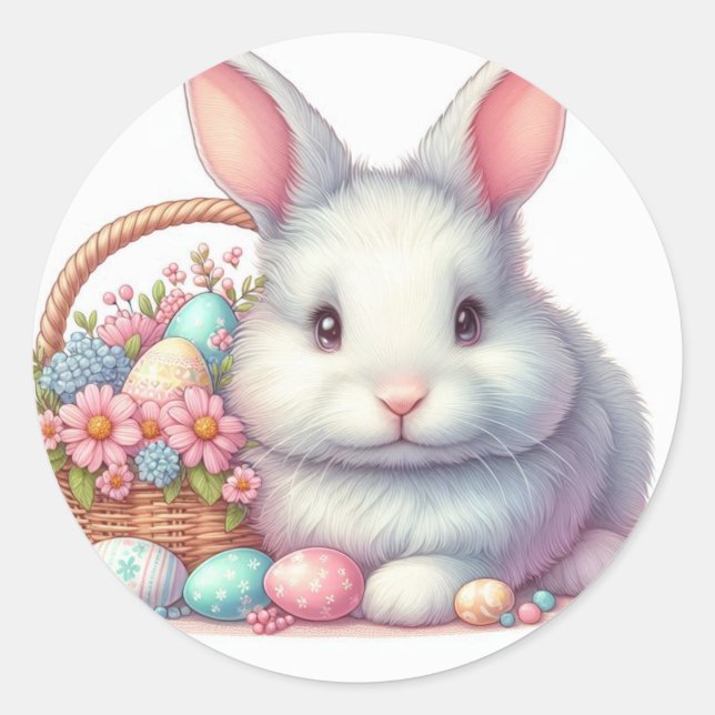 Pegatina Redonda Bonito Bunny Pastel (Anverso)