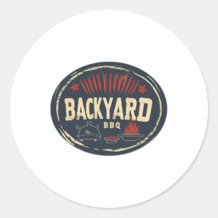 Pegatina Redonda Bonito Byckyard Bbq Con Amigos Y Familia
