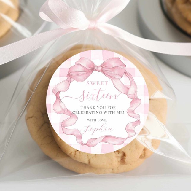 Pegatina Redonda Bonito Cinta Rosa Bows Dulce Dieciséis Cumpleaños (Subido por el creador)