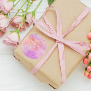 Pegatina Redonda Bonito color de agua Rubor rosa hecho a mano por