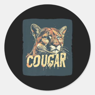 Pegatina Redonda Bonito Cougar Face Outfit Para Niños Y Gir