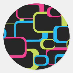 Pegatina Redonda Bonito de la plaza Retro Azul Verde Rosa