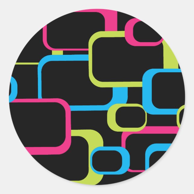 Pegatina Redonda Bonito de la plaza Retro Azul Verde Rosa (Anverso)