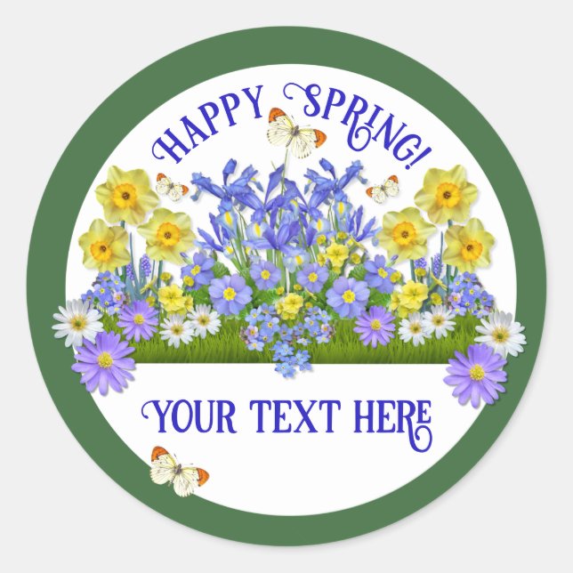 Pegatina Redonda Bonito de texto personalizado Flores de primavera  (Anverso)