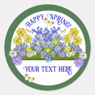Pegatina Redonda Bonito de texto personalizado Flores de primavera 