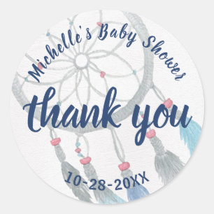 Pegatina Redonda Bonito Dreamcatcher Boho Baby Shower Gracias