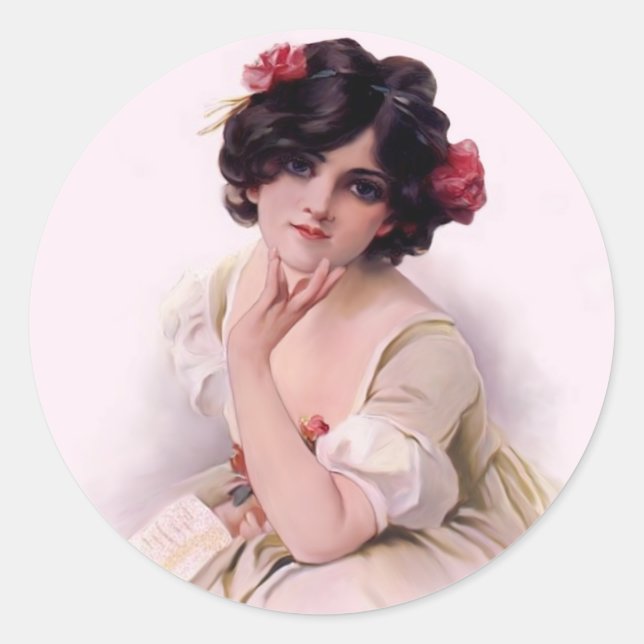 Pegatina Redonda Bonito en rosa (Anverso)