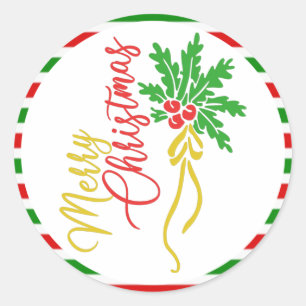 Pegatina Redonda Bonito Feliz Navidad Texto MistletoClipart Navidad