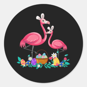 Pegatina Redonda Bonito Flamingo de Pascua con la Semana Santa