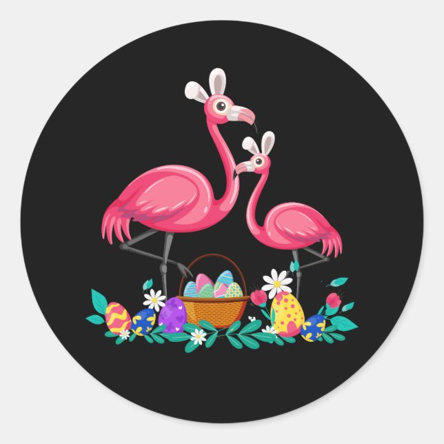 Pegatina Redonda Bonito Flamingo de Pascua con la Semana Santa (Anverso)