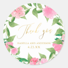Pegatina Redonda Bonito Floral Faux Gold Boda Gracias