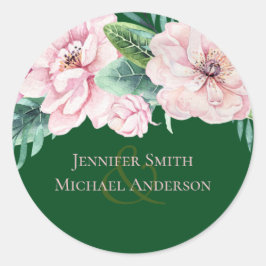 Pegatina Redonda Bonito Floral Verde Salto Presupuesto Boda