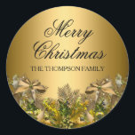 Pegatina Redonda Bonito Foliage y Bow Christmas Sticker<br><div class="desc">Pegatina de Navidad. Elegante Foliage de oro y arcos. Por favor,  tenga en cuenta: ¡Todas las imágenes planas!</div>