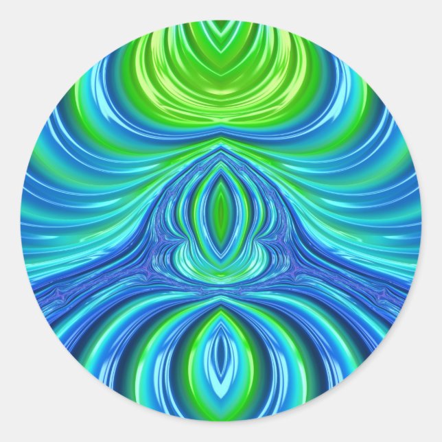 Pegatina Redonda ~ Bonito Fractal azul verde ~ (Anverso)