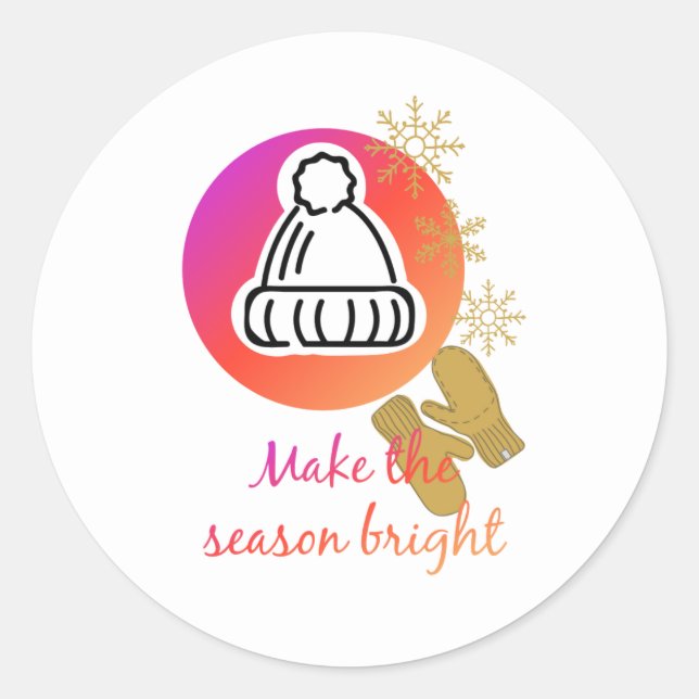 Pegatina Redonda Bonito Gorra y Mittens Winst Season Bright (Anverso)