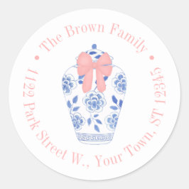 Pegatina Redonda Bonito Jar De Ginger Con Dirección De Retorno De C