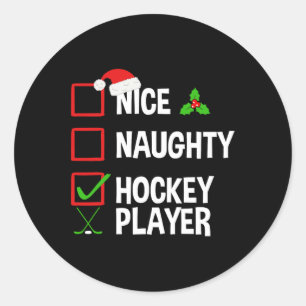 Pegatina Redonda Bonito jugador de hockey Navidades divertidos navi