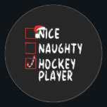 Pegatina Redonda Bonito jugador de hockey Navidades Santa Claus<br><div class="desc">Bonito jugador de hockey Navidades Santa Claus</div>
