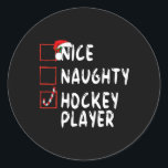 Pegatina Redonda Bonito jugador de hockey Navidades Santa Claus<br><div class="desc">Bonito jugador de hockey Navidades Santa Claus</div>