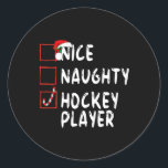 Pegatina Redonda Bonito jugador de hockey Navidades Santa Claus<br><div class="desc">Bonito jugador de hockey Navidades Santa Claus</div>