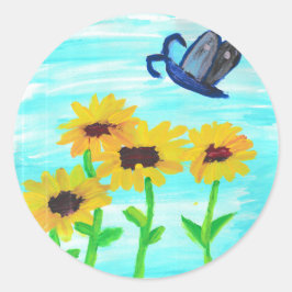 Pegatina Redonda Bonito Little Sunflower