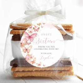 Pegatina Redonda Bonito Mariposas Rosadas Dulce 16 Quinceanera XV 1