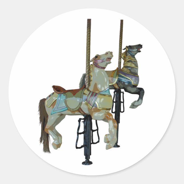 Pegatina Redonda Bonito Merry Go Round Carousel Horses Pegatinas (Anverso)