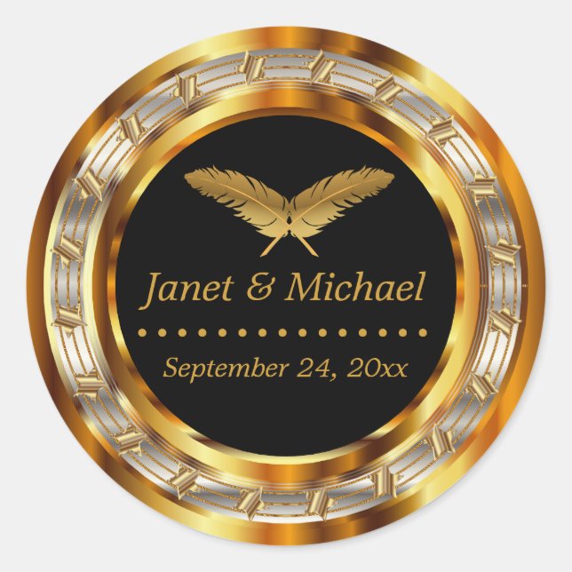 Pegatina Redonda Bonito metal dorado y negro (Anverso)