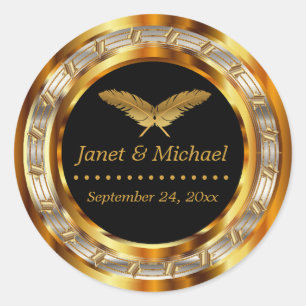 Pegatina Redonda Bonito metal dorado y negro