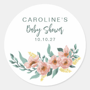 Pegatina Redonda Bonito Mint Sage Rubor Floral Personalizado Baby S