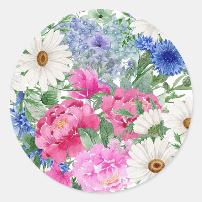 Pegatina Redonda Bonito Moda Flores Girly (Anverso)