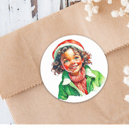 Pegatina Redonda Bonito Niña Navidades acuáticas