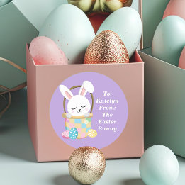 Pegatina Redonda Bonito Niños Personalizables Conejitos de Pascua