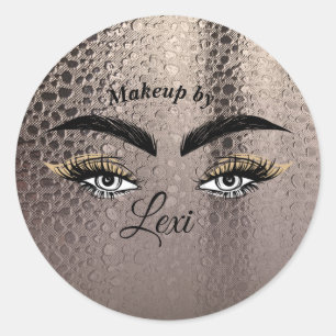 Pegatina Redonda Bonito Ojos Eyelashes Lámparas Rosa Glam Oro