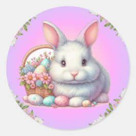 Pegatina Redonda Bonito Pastel de conejo de Pascua