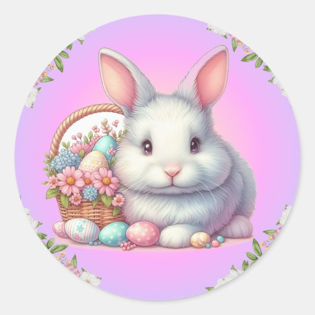 Pegatina Redonda Bonito Pastel de conejo de Pascua (Anverso)