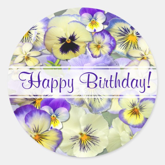 Pegatina Redonda Bonito Pastel Pansies (Anverso)