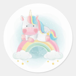 Pegatina Redonda Bonito Pastel Unicorn
