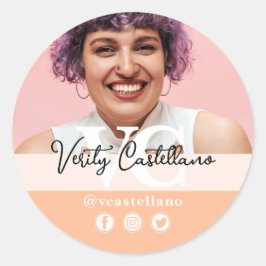 Pegatina Redonda Bonito Peach Moderno Script Name & Personalizado P