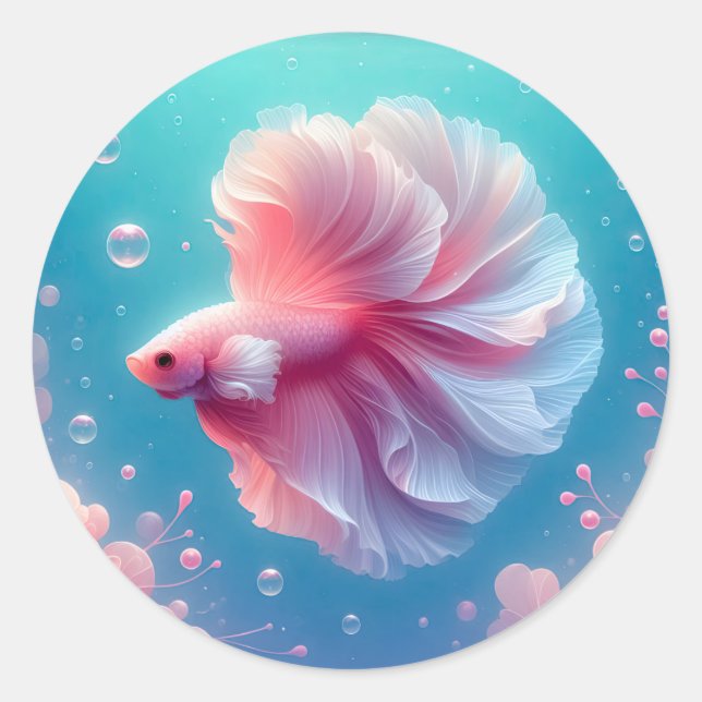 Pegatina Redonda Bonito Pescado Betta Rosa (Anverso)