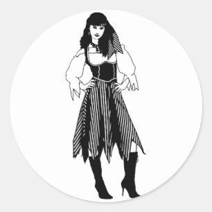 Pegatina Redonda Bonito Pirate Lady Fantasy arte náutico original