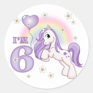 Pegatina Redonda Bonito Pony 6 cumpleaños